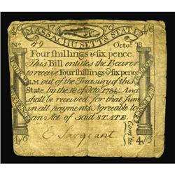 Massachusetts October 18, 1776 4s/6d Fine. A couple of Massachusetts October 18, 1776 4s/6d Fine.