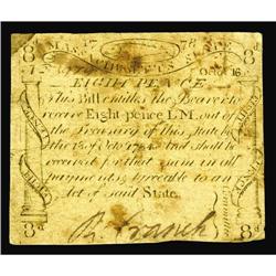 Massachusetts October 16, 1778 8d Very Fine. There are Massachusetts October 16, 1778 8d Very Fine.