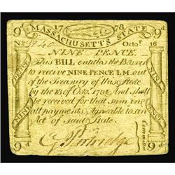 Massachusetts October 18, 1776 9d Extremely Fine. Very Massachusetts October 16, 1778 9d Extremely F