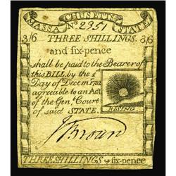 Massachusetts 1779 3s/6d Very Fine-Extremely Fine. Massachusetts 1779 3s/6d Very Fine-Extremely Fine