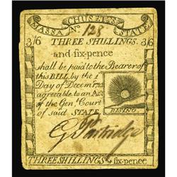 Massachusetts 1779 3s/6d Choice Very Fine. A lightly c Massachusetts 1779 3s/6d Choice Very Fine.