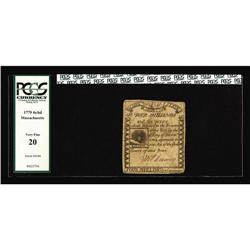 Massachusetts 1779 4s/6d PCGS Very Fine 20. Massachusetts 1779 4s/6d PCGS Very Fine 20.