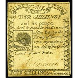 Massachusetts 1779 4s/6d Very Fine. A beautiful problem Massachusetts 1779 4s/6d Very Fine.