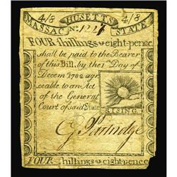 Massachusetts 1779 4s8d Extremely Fine. A lovely, light Massachusetts 1779 4s8d Extremely Fine.