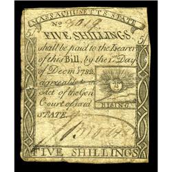 Massachusetts 1779 5s Very Fine. This piece was once tw Massachusetts 1779 5s Very Fine.
