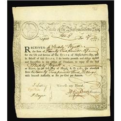 Massachusetts Treasury Certificate 1781. Massachusetts Treasury Certificate Mar. 1, 1781 Very Fine.