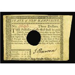 New Hampshire April 29, 1780 $3 About New. A light fold New Hampshire April 29, 1780 $3 About New.