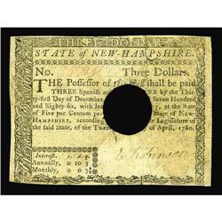 New Hampshire April 29, 1780 $3 Fine-Very Fine. A split New Hampshire April 29, 1780 $3 Fine-Very Fi