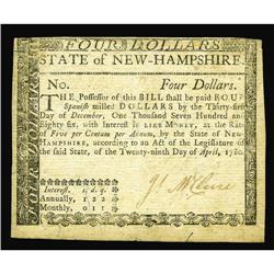New Hampshire April 29, 1780 $4 Extremely Fine. Here is New Hampshire April 29, 1780 $4 Extremely Fi