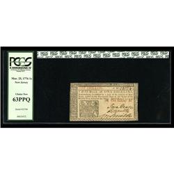 New Jersey March 25, 1776 1s PCGS Choice New 63PPQ. A c New Jersey March 25, 1776 1s PCGS Choice New
