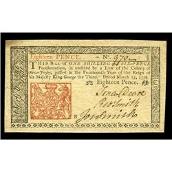 New Jersey March 25, 1776 18d Choice New. Not a sign of New Jersey March 25, 1776 18d Choice New.