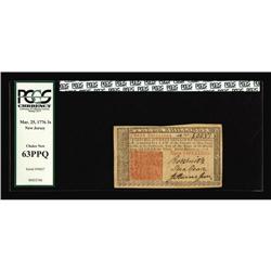New Jersey March 25, 1776 3s PCGS Choice New 63PPQ. Her New Jersey March 25, 1776 3s PCGS Choice New
