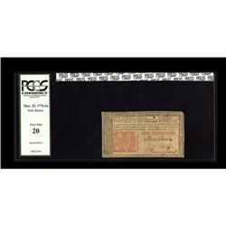 New Jersey March 25, 1776 6s PCGS Very Fine 20. This no New Jersey March 25, 1776 6s PCGS Very Fine 