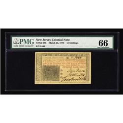 New Jersey March 25, 1776 15s PMG Gem Uncirculated 66. New Jersey March 25, 1776 15s PMG Gem Uncircu