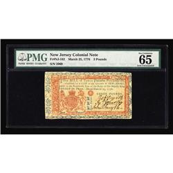 New Jersey March 25, 1776 L3 PMG Gem Uncirculated 65. A New Jersey March 25, 1776 L3 PMG Gem Uncircu