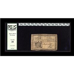 New Jersey January 9, 1781 1s PCGS Very Fine 20. A much New Jersey January 9, 1781 1s PCGS Very Fine