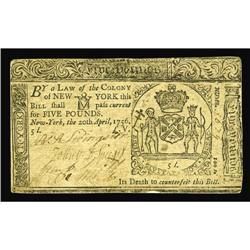 New York April 20, 1756 L5 Very Fine. This note is list New York April 20, 1756 L5 Very Fine.