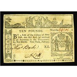 New York February 16, 1771 L10 Very Fine-Extremely Fine New York February 16, 1771 L10 Very Fine-Ext