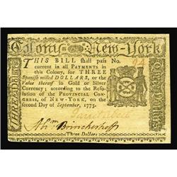 New York September 2, 1775 $3 Very Choice New. In all o New York September 2, 1775 $3 Very Choice Ne