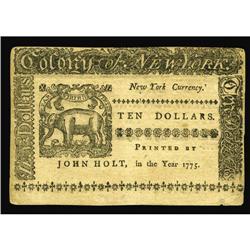 New York September 2, 1775 $10 New. An edge ding is not New York September 2, 1775 $10 New.