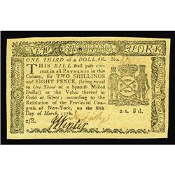 New York March 5, 1776 $1/3 Choice New. The signatures New York March 5, 1776 $1/3 Choice New.