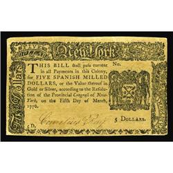 New York March 5, 1776 $5 Choice About New. Very well p New York March 5, 1776 $5 Choice About New.