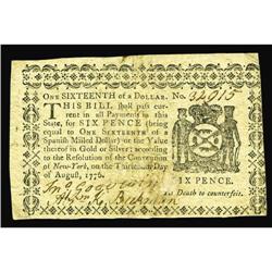 New York August 13, 1776 $1/16 Very Fine-Extremely Fine New York August 13, 1776 $1/16 Very Fine-Ext