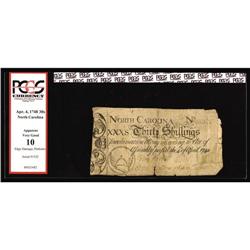 North Carolina April 4, 1748 30s PCGS Very Good 10. Red North Carolina April 4, 1748 30s PCGS Very G