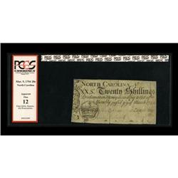 North Carolina March 9, 1754 20s PCGS Fine 12. Red hold North Carolina March 9, 1754 20s PCGS Fine 1