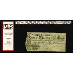 North Carolina March 9, 1754 20s PCGS Fine 12. Red Hold North Carolina March 9, 1754 20s PCGS Appare