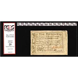 North Carolina December, 1771 L5 PCGS Very Fine 25. Red North Carolina December, 1771 L5 PCGS Very F