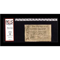North Carolina December, 1771 L5 PCGS Very Fine 20. Wel North Carolina December, 1771 L5 PCGS Very F