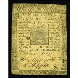 Pennsylvania January 1, 1756 10s Very Fine+. This marks Pennsylvania January 1, 1756 10s Very Fine+.