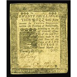 Pennsylvania March 10, 1757 20s Very Fine+. This pleasi Pennsylvania March 10, 1757 20s Very Fine+.