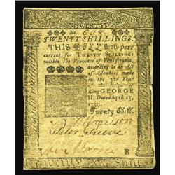 Pennsylvania April 25, 1759 20s Very Fine. This is one Pennsylvania April 25, 1759 20s Very Fine.