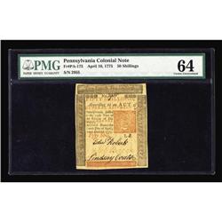 Pennsylvania April 10, 1775 50s PMG Choice Uncirculated Pennsylvania April 10, 1775 50s PMG Choice U
