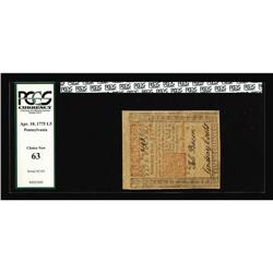 Pennsylvania April 10, 1775 L5 PCGS Choice New 63. This Pennsylvania April 10, 1775 L5 PCGS Choice N