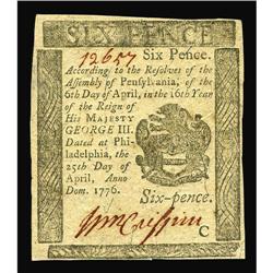 Pennsylvania April 25, 1776 6d Choice New. A beautiful Pennsylvania April 25, 1776 6d Choice New.