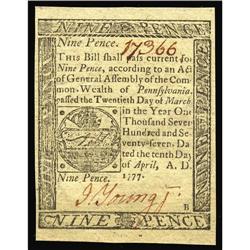 Pennsylvania April 10, 1777 9d Gem New. A common issue, Pennsylvania April 10, 1777 9d Gem New.