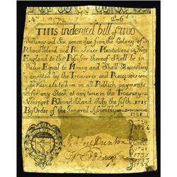 Rhode Island July 5, 1715 Redated 1737 2s/6d Very Fine- Rhode Island July 5, 1715 Redated 1737 2s/6d