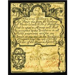 Rhode Island August 22, 1738 7s/6d Very Fine Backed. No Rhode Island August 22, 1738 7s/6d Very Fine