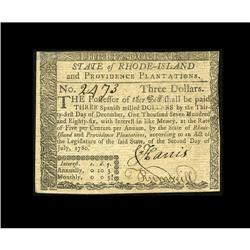 Rhode Island July 2, 1780 $3 Extremely Fine-About New. Rhode Island July 2, 1780 $3 Extremely Fine-A