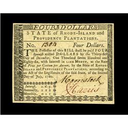 Rhode Island July 2, 1780 $4 Gem New. Nice margins enve Rhode Island July 2, 1780 $4 Gem New.