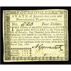 Rhode Island July 2, 1780 $4 Choice About New. A very s Rhode Island July 2, 1780 $4 Choice About Ne