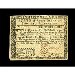 Rhode Island July 2, 1780 $8 Extremely Fine. Light fold Rhode Island July 2, 1780 $8 Extremely Fine.