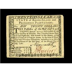 Rhode Island July 2, 1780 $20 Choice About New. A brief Rhode Island July 2, 1780 $20 Choice About N
