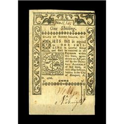 Rhode Island May 1786 1s New. A cut corner and repaired Rhode Island May 1786 1s New.