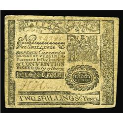 Virginia July 17, 1775 2s/6d Very Fine-Extremely Fine. Virginia July 17, 1775 2s/6d Very Fine-Extrem