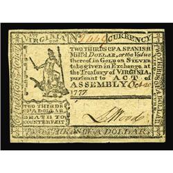 Virginia October 20, 1777 $2/3 Very Choice New. An outs Virginia October 20, 1777 $2/3 Very Choice N