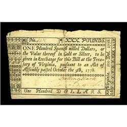 Virginia October 5, 1778 $100 Very Fine. The highest de Virginia October 5, 1778 $100 Very Fine.